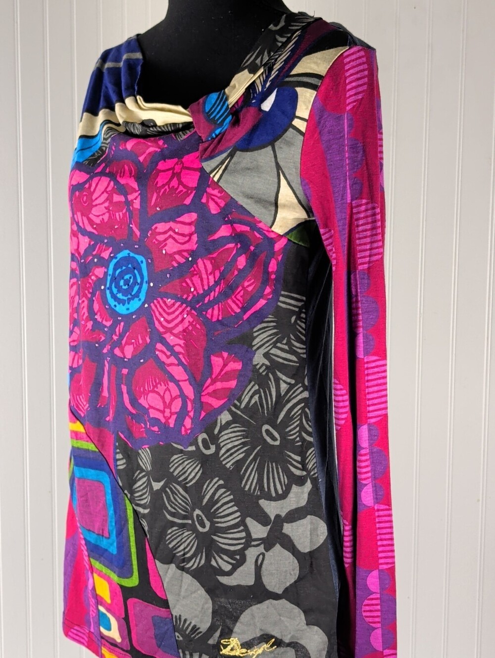 Desigual Vintage Y2K Patchwork Floral Knit Long Sleeve Top Large - Picture 2 of 13